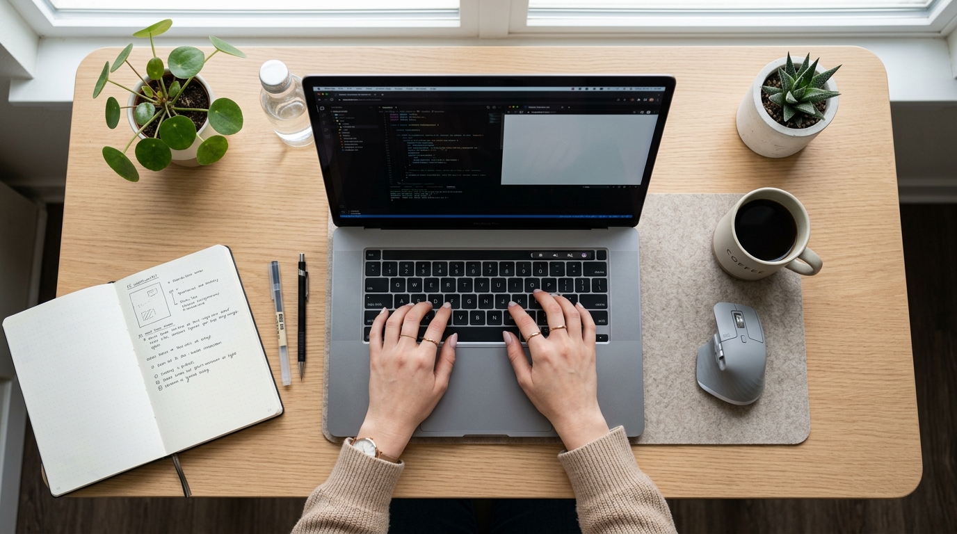 Corporate workplace desk and laptop